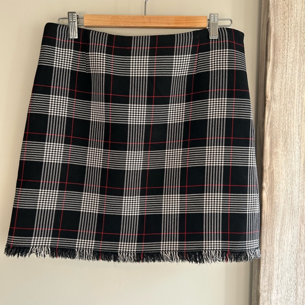 PINKO Black and Red Plaid Mini Skirt